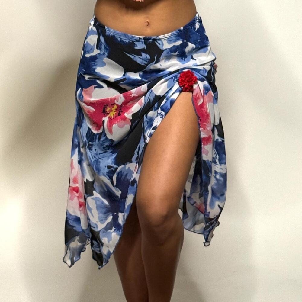 Blue Floral Midi Skirt M